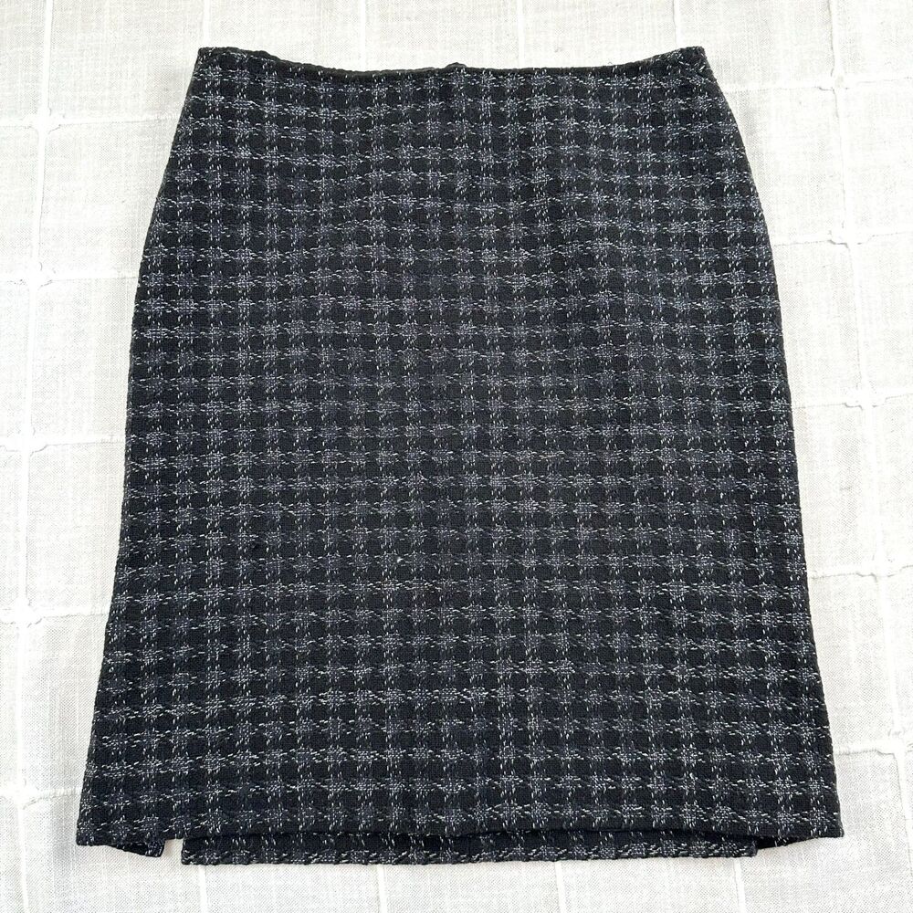 *SOLD* Ann Taylor Black & Silver Tweed Knee-Length Pencil Skirt Women's Size 2